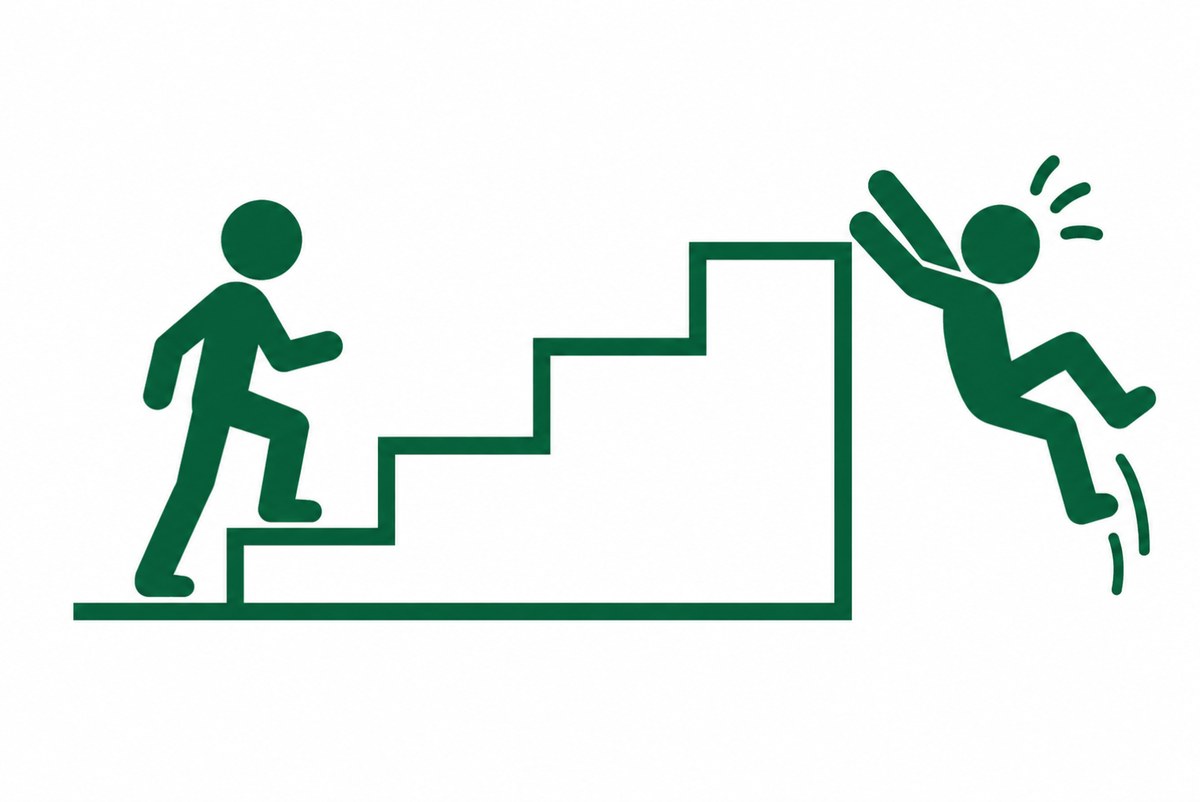 階段を一段ずつ上る人と飛ばす人の図