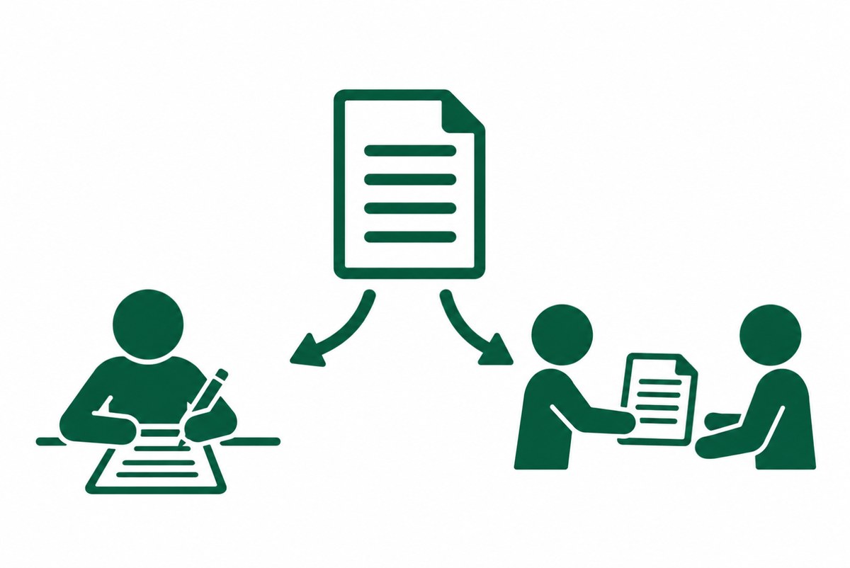 作業の紙を自分で書くか人に渡すかの図