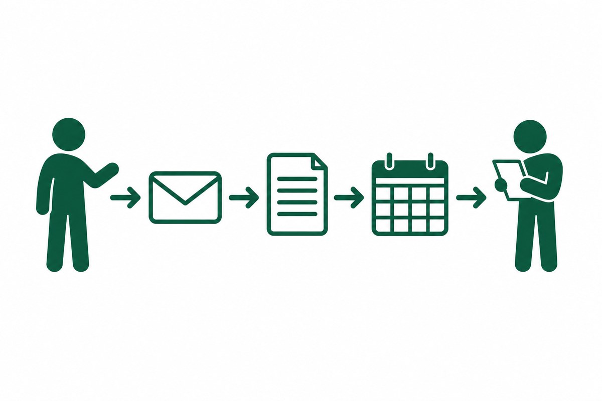 検討を進めるための連絡を順に用意する図